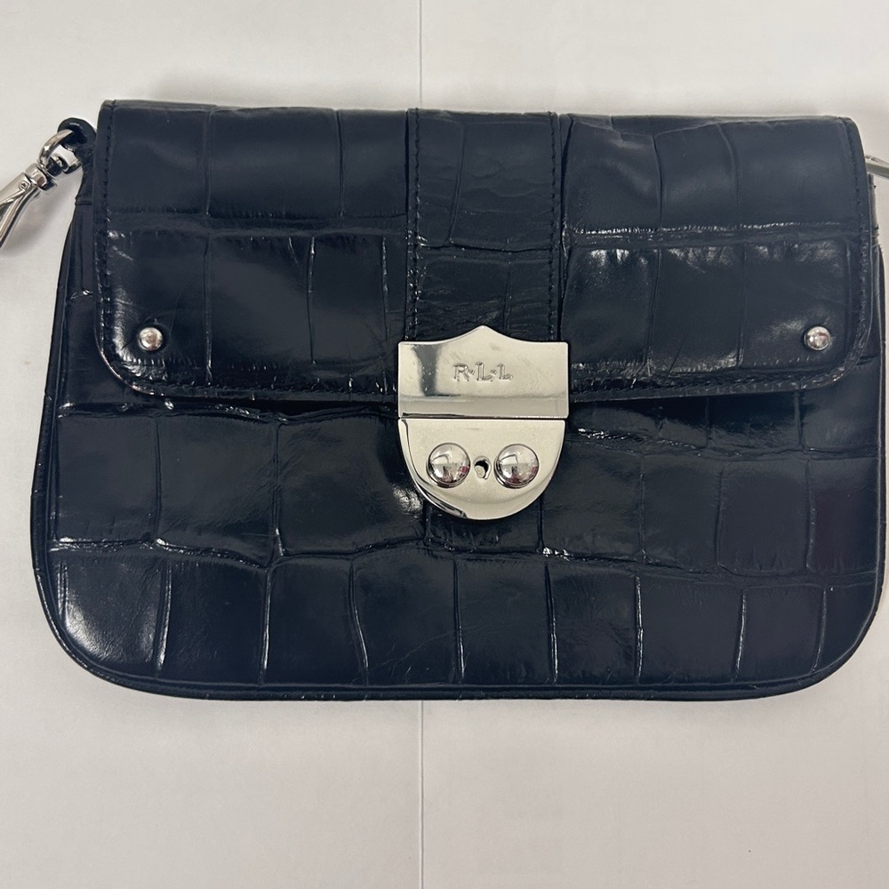 Ralph Lauren Leather Clutch Wristlet  Croc RED MSRP $98 -